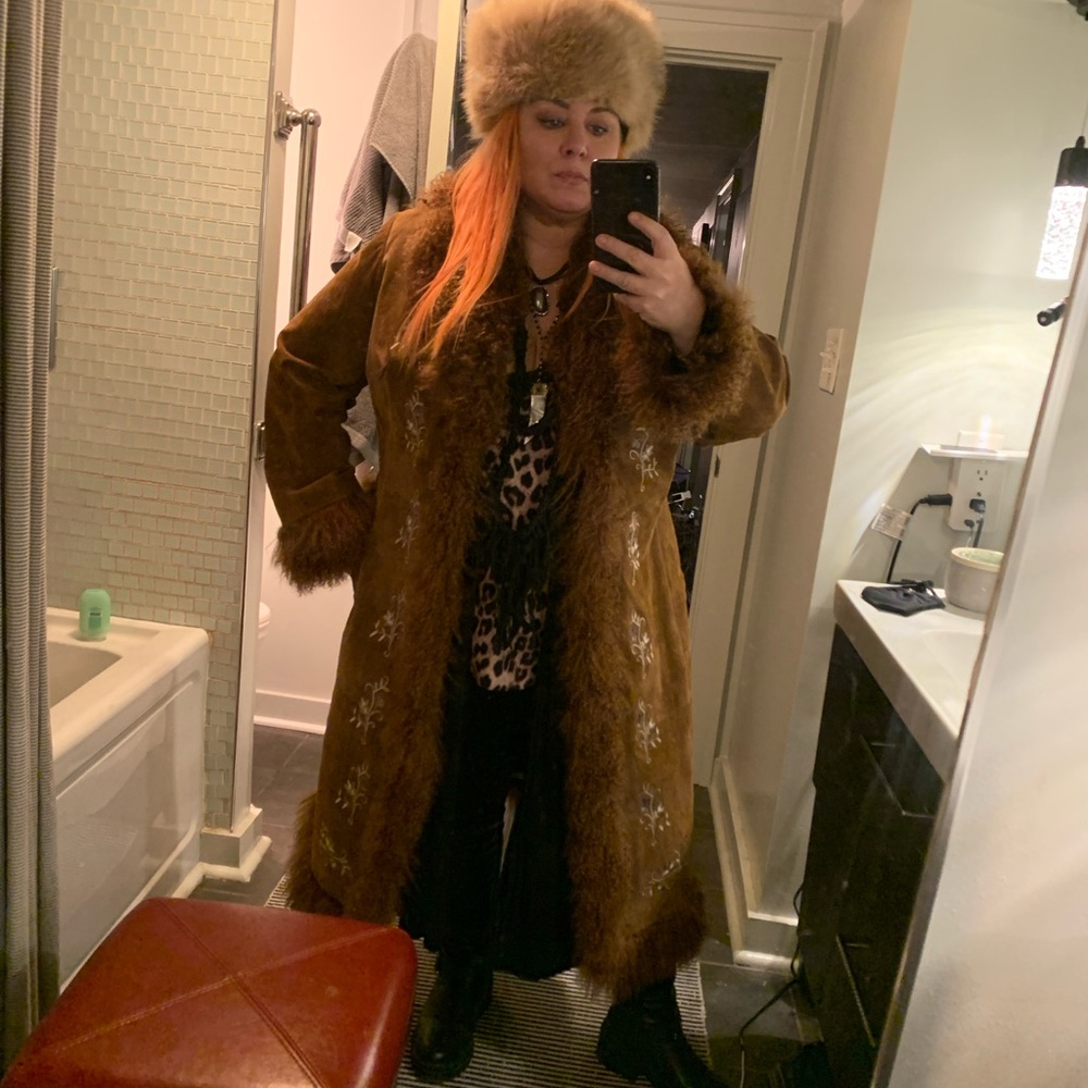 Vintage penny lane suede + Embroidered ginger rust brown Women's Coat - Picture 7 of 15